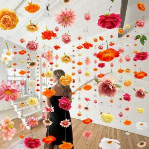 12 Pcs 70.8 ft Flower Garlands Hanging Artificial Wildflower Vine Decor from Ceiling Floating Floral Backdrop Silk Fake Flower Garland for Wedding Home Garden Wall Arch(Rose)
