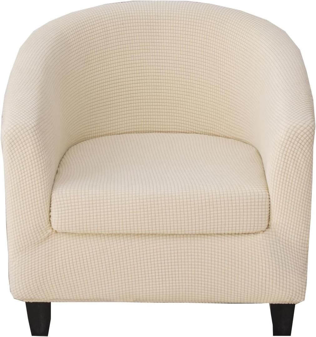 CRFATOP 2 Piece Waterproof Club Chair Slipcover Stretch Barrel Chair Covers Solid Tub Chair Slipcovers Soft Armchair Covers Removable Furniture Protector Arm Chair Cover for Living Room,Beige