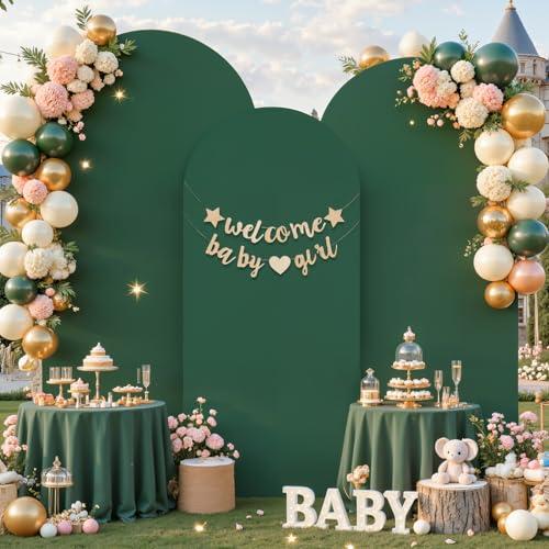 Hunter Green Arch Cover 3 Set - 6FT, 6.6FT, 7.2FT Hunter Green Arch Backdrop Cover Spandex Wedding Arch Stand Covers for Birthday Party Baby Shower Wedding Bridal Shower Photo Background Decorations