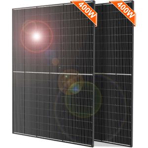 DOKIO 800W (2×400W) 31V Mono Solar Panels - Works for 12/ 24V Systems, 9.84ft Leads per Panel for Garden/ Yard - Home/ Backyard Shed or Cabin, Off-Grid Battery Charging