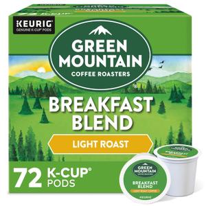 Green Mountain Coffee Roasters Breakfast Blend Single-Serve Keurig K-Cup Pods, Light Roast Coffee, 72 Count, Best By: 08/18/2027