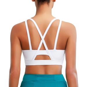 RUNNING GIRL Sports Bras for Women High Support, Molded Cup Strappy High Impact Sports Bras for Women with Sewn in Pads (Medium, White)
