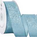 SIMISI RIBBON Dusty Blue Glitter Velvet Ribbon Wired for Christmas Tree Decorations, Outdoor Decor, Garland and Wreath Ornaments (1.5 Inch, 20 Yards)