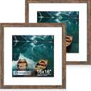 Hongkee 16x16 Frame Set of 2, Rustic Brown Wood Style - Display Square 12 x 12 with Mat or 16x16 without Mat, Wall Mounting Horizontal and Vertical
