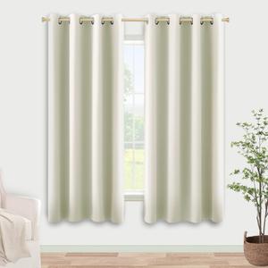 KOUFALL 60 Inches Long Cream Beige Off White Ivory Bay Window Curtains Drapes 2 Panels,60% Blackout Sound Dampening for Living Room Bedroom, Dining Room Windows