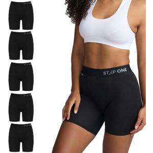 STEP ONE Womens Boxers Underwear, 5-Pack, Viscose from Bamboo Womens Underwear, Moisture-Wicking, Anti-Chafing Boxers (Large, Black)