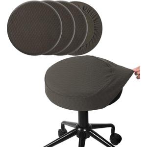 BUYUE 4 Pcs Bar Stool Covers, Luxury Fabric Dia.14-16" Round Stretchy Crease-Resistant Washable Jacquard Dustproof Stool Seat Slipcover, M-Brown-Set of 4