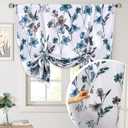 H.VERSAILTEX Reversible Tie Up Curtains Cattleya Floral Printed Rod Pocket Panel for Small Window - Reversible in Blue/Teal- 42" Wide by 45" Long