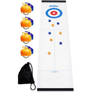 Elite Sportz Equipment Curling Game - Tabletop Games for Adults, Kids & Families - 4 Ft x 1 Ft Mat for Indoor Fun w/Bonus Travel Bag - Ages 6 & Up