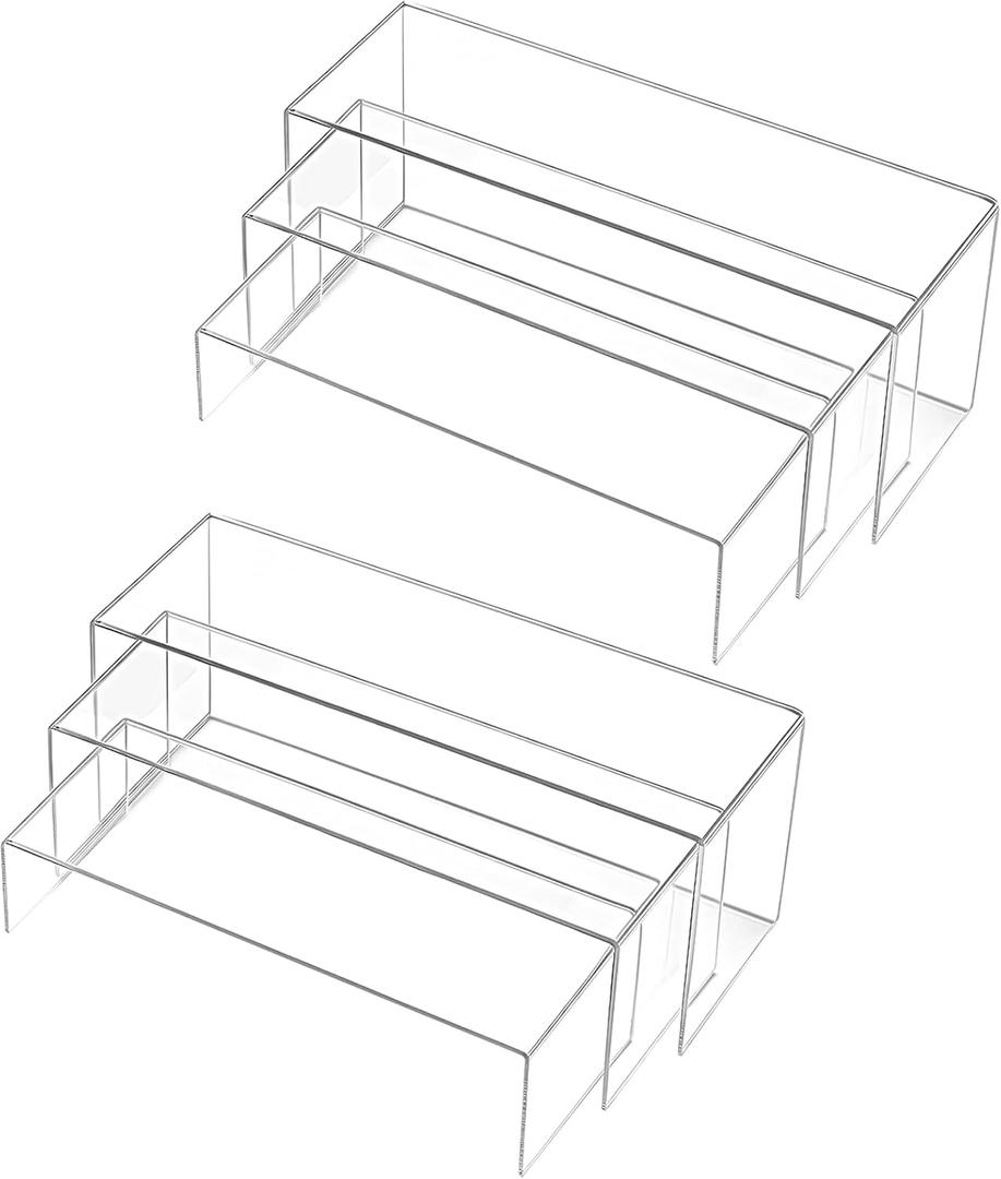 Chuangdi 2 Sets Large Acrylic Risers Display Stands for Figures Collectibles, Shelf Showcase for Dessert Cupcake Candy Treat Action Product Jewelry(Clear,Extra Large Set)