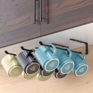 Amazer Coffee Mug Holder Under Cabinet 3 Pack, Metal Sturdy Mug Rack Under Shelf Organizer, Display Hanging Cup Storage Hooks for Bar Kitchen Utensils/Glasses/Tea Cup, Black