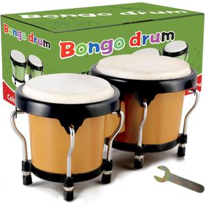 EastRock Bongo Drum 4 and 5 Set for Adults Beginners,Percussion Bongos Drum With Tuning Wrench (Brown)