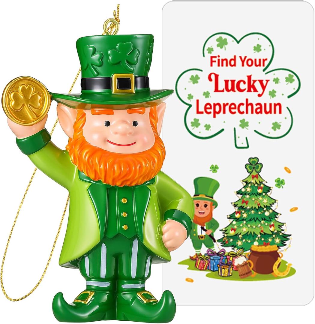RattanView St Patricks Day Leprechaun Figurine Ornament Gifts Mini Irish Christmas Ornament with Lucky Leprechaun Card for St Patricks Day Gift Holiday Party Decoration
