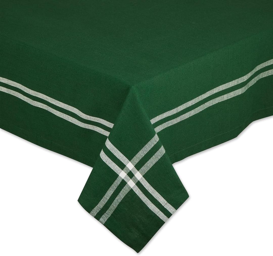 Pre de Provence French Stripe Dining Table Collection Farmhouse Style Tablecloth, 60x104 Inches, Balsam Green