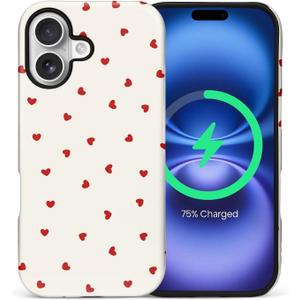 for iPhone 17 Case,Compatible with MagSafe,Dual-Layer Hard Shell + Silicone Cover,Full Body Protection Shockproof Case for iPhone 17-Red Hearts Girly Aesthetic