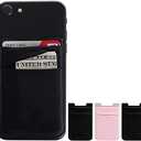 Cell Phone Stick on Wallet, Credit Card & Business Card & Id Holder (3 Packs) Compatible with iPhone, Android and Most Smartphones (Black+Black+Pink) 