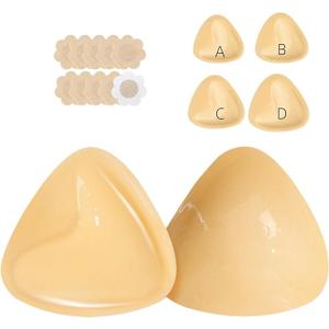 Uiheex Double Sided Sticky Bra Inserts, Reusable Push Up Adhesive Pads with Padding for Bikini, Swimsuit, Sports Bra & Strapless Dresses Beige