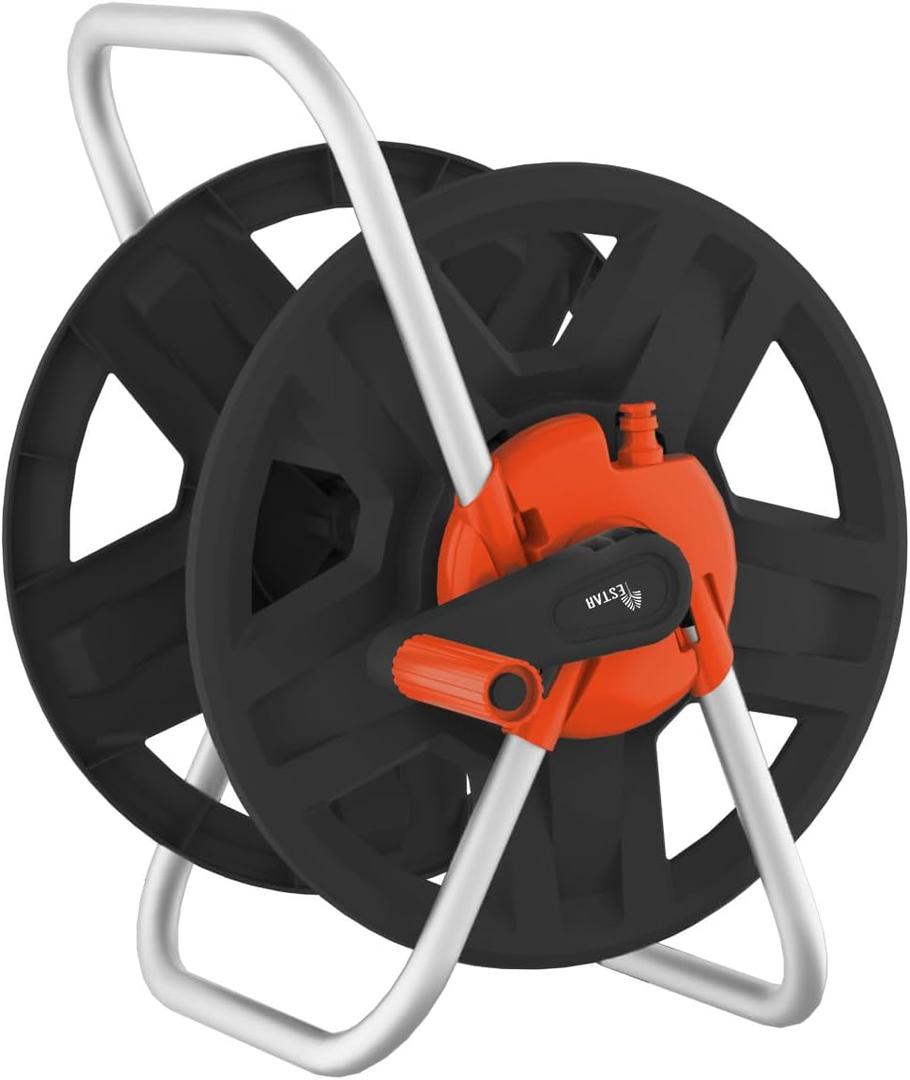 Water Hose Reel Cart, Holds 60-80 Ft of 5/8 Inch Hose, Orange Wall Mounted Garden Hose Cart, Portable Hose Reel for Convenient Storage and Watering