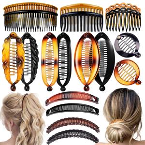 18 Pieces Banana Hair Clips Classic French Hair Comb Set Fishtail Plastic Twist Hair Clip Ponytail Accessories for Women Girls, 9 Styles (black, brown)