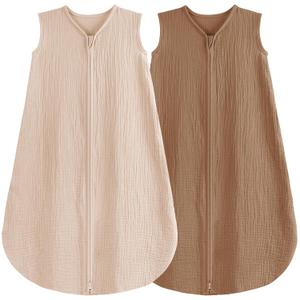 2 Pack Baby Sleep Sack 0-24 Months Baby Sleeping Bag 2-Way Zipper Toddler Wearable Blankets (Beige & Coffee TOG 0.3, Medium)
