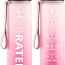 Water Bottle with Straw, 32oz Motivational Water Bottles with Time Marker to Drink, Tritan BPA Free, 1L Sports Water Bottle with Carry Strap LeakProof for Women Gym Fitness Outdoor (1 Pack) (Pink Gradient)