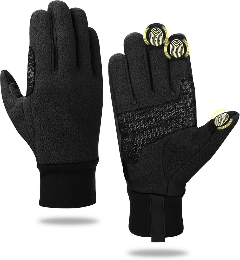 Winter Gloves for Men Women Touchscreen Windproof Lightweight Breathable with Anti-Slip Palm for Driving Running Cycling Hiking Outdoor Work (Medium, Black)