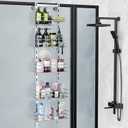 Orimade Over the Door Shower Caddy Adjustable 5 Tier Silver Grey,Bathroom Hanging Organizer Shelf Rustproof with 4 Hooks,Shower Basket with Soap Holder and Suction Cup