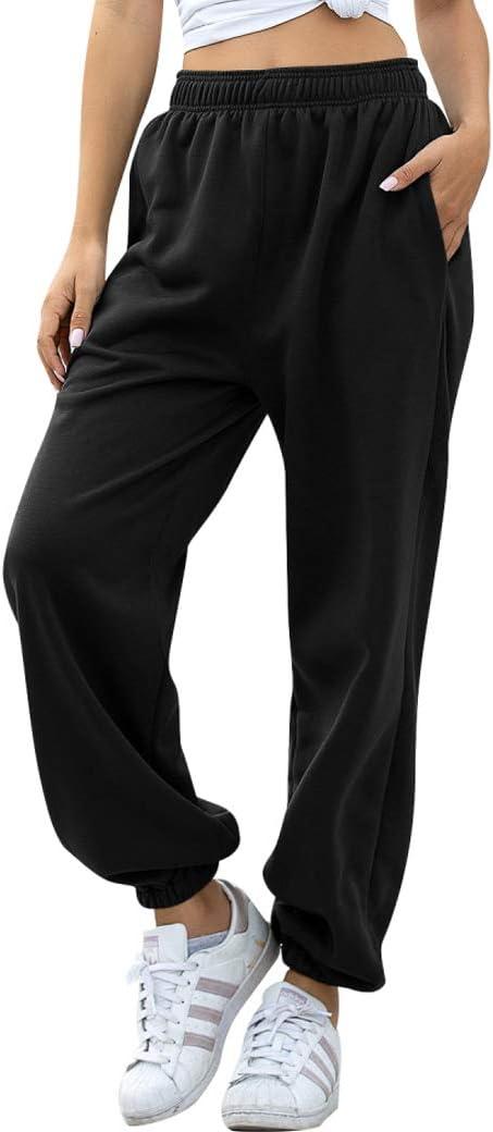 HeSaYep Women's High Waisted Sweatpants Workout Active Joggers Pants Baggy Lounge Bottoms (Black, S)