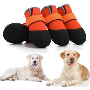 DOGOYS Dog Shoes, Outdoor Dog Boots Non-Slip Waterproof Dog Booties for Medium to Large Dogs 4Pcs for Winter Snowy Day, Summer Hot Pavement with Rugged Sole Orange 3