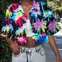 Cropped Hawaiian Shirts for Women Hawaii Tropical Button Down Tops Floral Tropic Print Summer Beach Outfits (S)