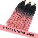 Ombre Pink Curly Crochet Hair 3Pcs Water Wave Braiding Shoulder Length Crochet Curly Hair for Black Women 14Inch 3PCS/Pack (1B-Pink)