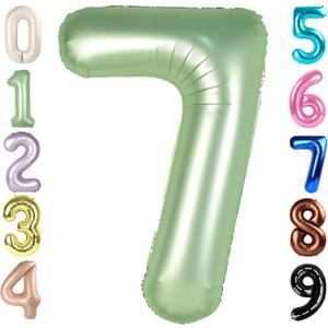 2 x 7 Balloon Numbers 40 Inch, 6 7 Birthday Decorations, Olive Green Seven Birthday Decor, 7 17 27 70 Year Old Balloon Number for Engagement, Wedding, Graduations