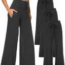 Showitty 1/3 Pack Women's Wide Leg Pants with Pockets, Casual Loose Pajama Palazzo Trousers Sweatpants for Yoga Lounge, Small