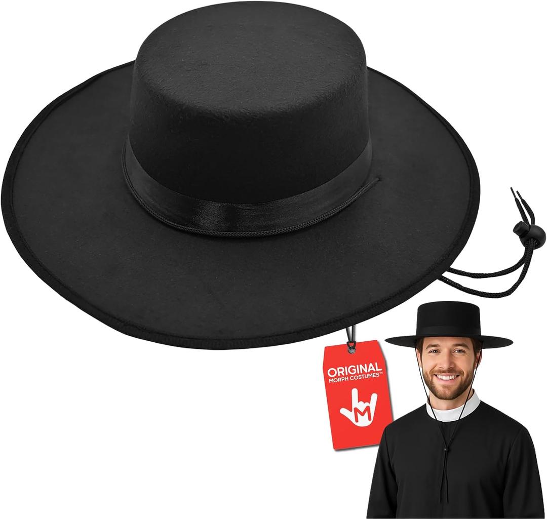 Nicky Bigs Novelties Morph Amish Hat, Bolero Hat, Flat Brim Cowboy Hats, Matador Costume Hats For Men