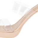Women's Platform Heels Clear Chunky Block Heeled Sandals Open Toe Two Strap Slip On Block High Heel Sandal Dress Dancing Sandals Daily Work Party Shoes