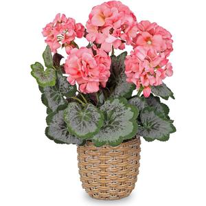 Briful Artificial Geranium Potted Plant – 16” Tall, Realistic Silk Flowers with Vibrant Green Leaves, Pink White Geraniums Fake Flowers for Outdoors Home Décor, Wedding Farmhouse Office Tables Decor