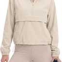 Women's Lightweight Half Zip Athletic Jacket Cooling Long Sleeve Running Workout Cropped Jacket Outdoor Tops Beige M