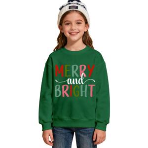 Kids Merry and Bright Christmas Sweatshirts Boys Girls Retro Xmas Shirts Long Sleeve Pullover Holidays Tops Clothes (7-8 Years, Green)