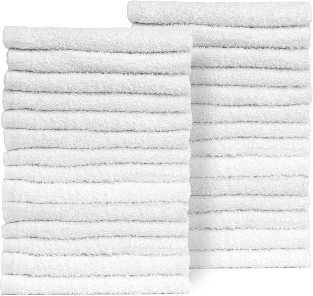 Salon Towels for Hair Stylist - Pack of 24, Not Bleach Proof, 16 by 27 Inches, Highly Absorbent Cotton Towels for Hand, Gym, Beauty, Spa, and Home Hair Care (White)
