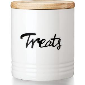 LEETOYI Cat Treat Container with Lid, Ceramic Dog Treat Jars 4.5-Inch 31oz (White)