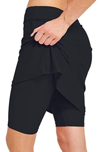 Micosuza Womens Skirted Swim Short Sun Protective UPF 50+ Swimming Bottom with Attached Skirt Black Medium