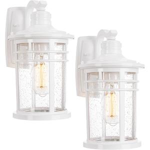 Darkaway Outdoor Porch Lights Wall Mount, Outdoor Light Fixtures Sconces Wall Lighting with Seeded Glass Waterproof Exterior Lights for Patio Yard House Hallway Doorway Garage(2 Pack, White)
