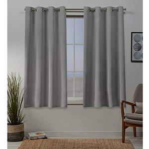 EXCLUSIVE HOME Sateen Twill Woven Room Darkening Blackout Grommet Top Curtain Panel Pair, 52"x63", Veridian Grey