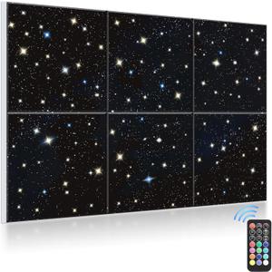 JBER Acoustic Panels, Self-Adhesive Soundproof Wall Art Painting with Fiber Optic Starlight flashes(Design Originals), Celling Decoration Noise Proof For Studio, Office, Home, Starry Sky, 7248", 6Pcs