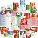 Sliner 120 Pcs Disposable Christmas Coffee Cups Xmas Party 9 oz Paper Cups Santa Elf Snowman Hot Tumbler Winter Holiday Cold and Hot Drink Tumbler for Coffee Tea Juice, Christmas Party Decoration