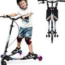 Swing Scooter for Kids, 3 Wheels Foldable Wiggle Kick Scooter Push Drifting with 4 Adjustable Handlebar & 2 Rear LED Wheel for Boys and Girls Ages 3-8