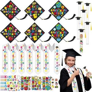 Cinrobiye 6 Set Preschool Graduation Cap and Gown Bulk 2025，Pre K Graduation Cap Sash Candy Tube Stickers,Kindergarten Graduation DIY Art Craft Gifts Grad Party Supplies Decorations for Boys Girls