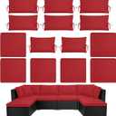 14PCS Outdoor Patio Furniture Cushion Covers, Waterproof & Sun-Resistant Zippered,Fit for Patio Furniture Sectional Sofas and Wicker Rocking Chairs,3 Sizes,Red. Covers Only