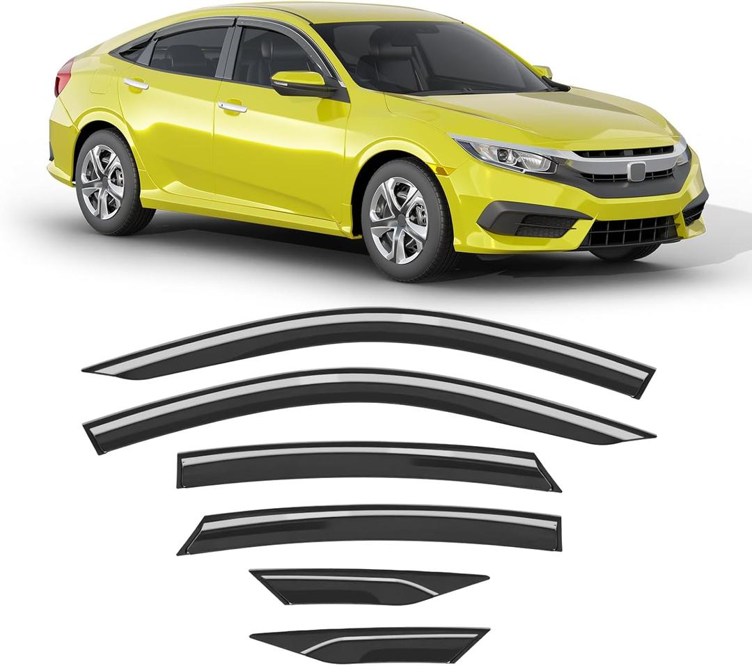 6-pcs Low-Profile Window Rain Guard for Honda Civic Sedan 4dr 2016-2021 Side Window Visors Extra-Thick Vent Visor LX Sport Touring EX-L Window Deflectors Vent Shades Car Accessories