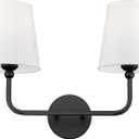2-Light Bathroom Vanity Light Fixtures in Matte Black Finish, Modern Bedside Wall Sconces with Flared White Fabric Shade for Bathroom, Hallway, Living Room, Kitchen, VL837-MB-2